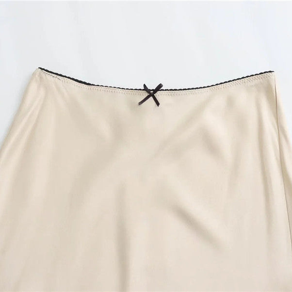 Women’s Satin Maxi Skirt with Waist Bow