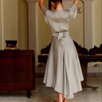 Women’s Satin Midi Summer Dress with Twist Front and Flutter Sleeve