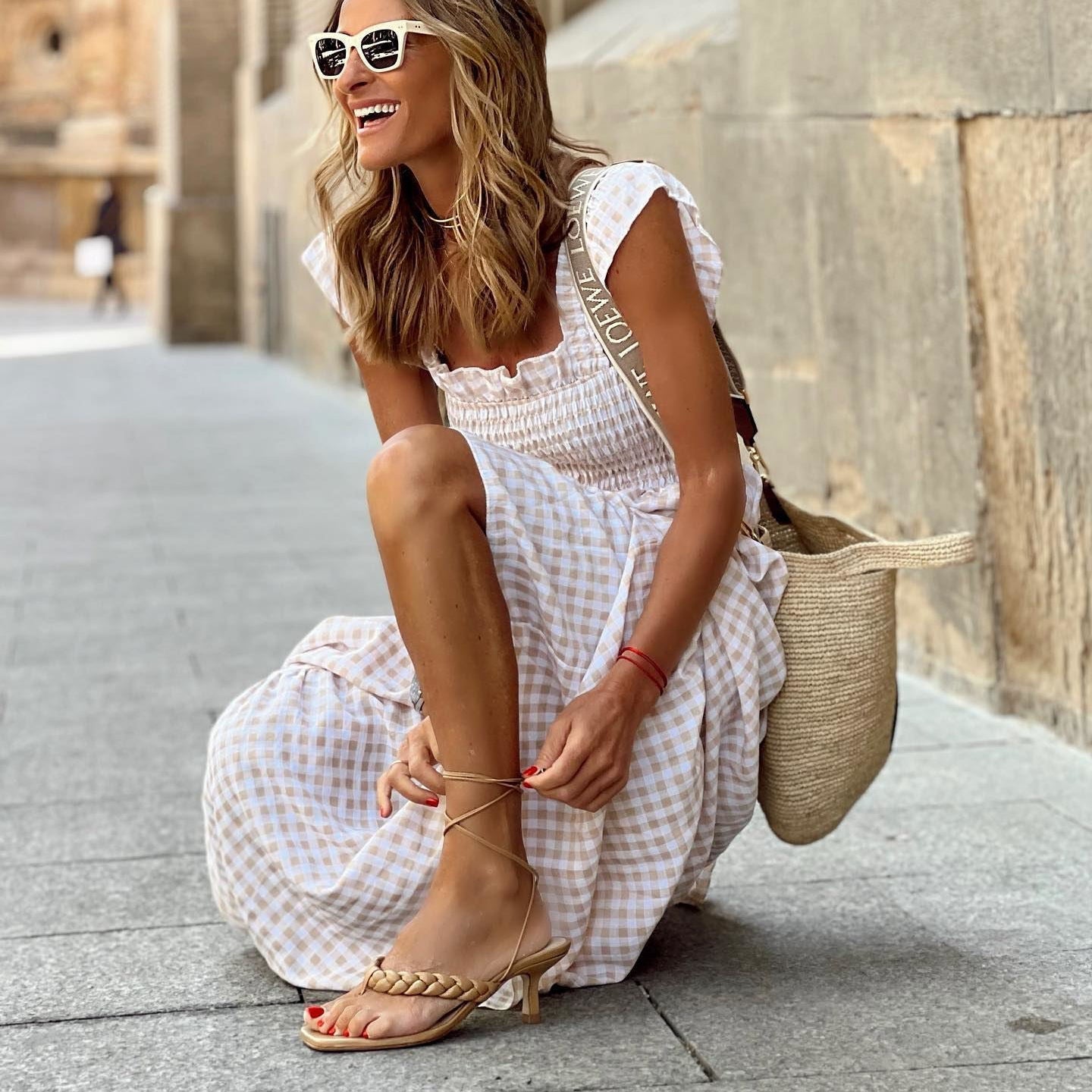 Women’s Shirred Maxi Dress with Ruffle Sleeves and Tiered Skirt
