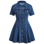 Women’s Short Sleeve Denim Button Front Mini Dress