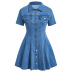 Women’s Short Sleeve Denim Button Front Mini Dress