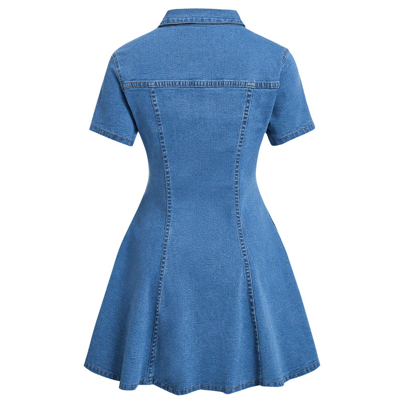 Women’s Short Sleeve Denim Button Front Mini Dress