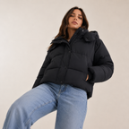 Women’s Short Winter Puffer Jacket with Removable Hood