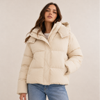 Women’s Short Winter Puffer Jacket with Removable Hood