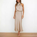 Women’s Sleeveless Halter Neck Midi Dress