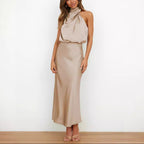 Women’s Sleeveless Halter Neck Midi Dress