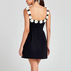Women’s Sleeveless Mini Dress with Floral Strap and Pockets