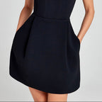Women’s Sleeveless Mini Dress with Floral Strap and Pockets