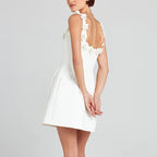 Women’s Sleeveless Mini Dress with Floral Strap and Pockets