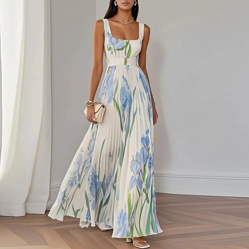 Women’s Sleeveless Pleated Maxi Dress with Defined Waist