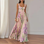 Women’s Sleeveless Pleated Maxi Dress with Defined Waist