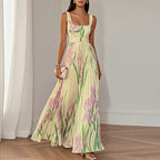 Women’s Sleeveless Pleated Maxi Dress with Defined Waist