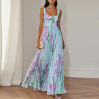 Women’s Sleeveless Pleated Maxi Dress with Defined Waist