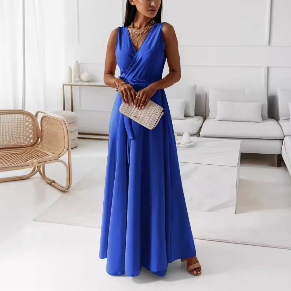 Women’s Sleeveless Wrap V-Neck Maxi Wedding Guest Dress