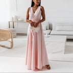 Women’s Sleeveless Wrap V-Neck Maxi Wedding Guest Dress