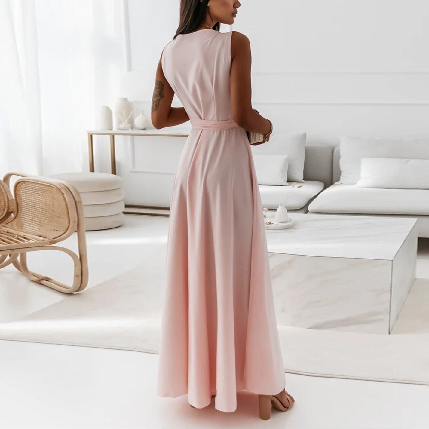Women’s Sleeveless Wrap V-Neck Maxi Wedding Guest Dress