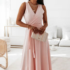 Women’s Sleeveless Wrap V-Neck Maxi Wedding Guest Dress