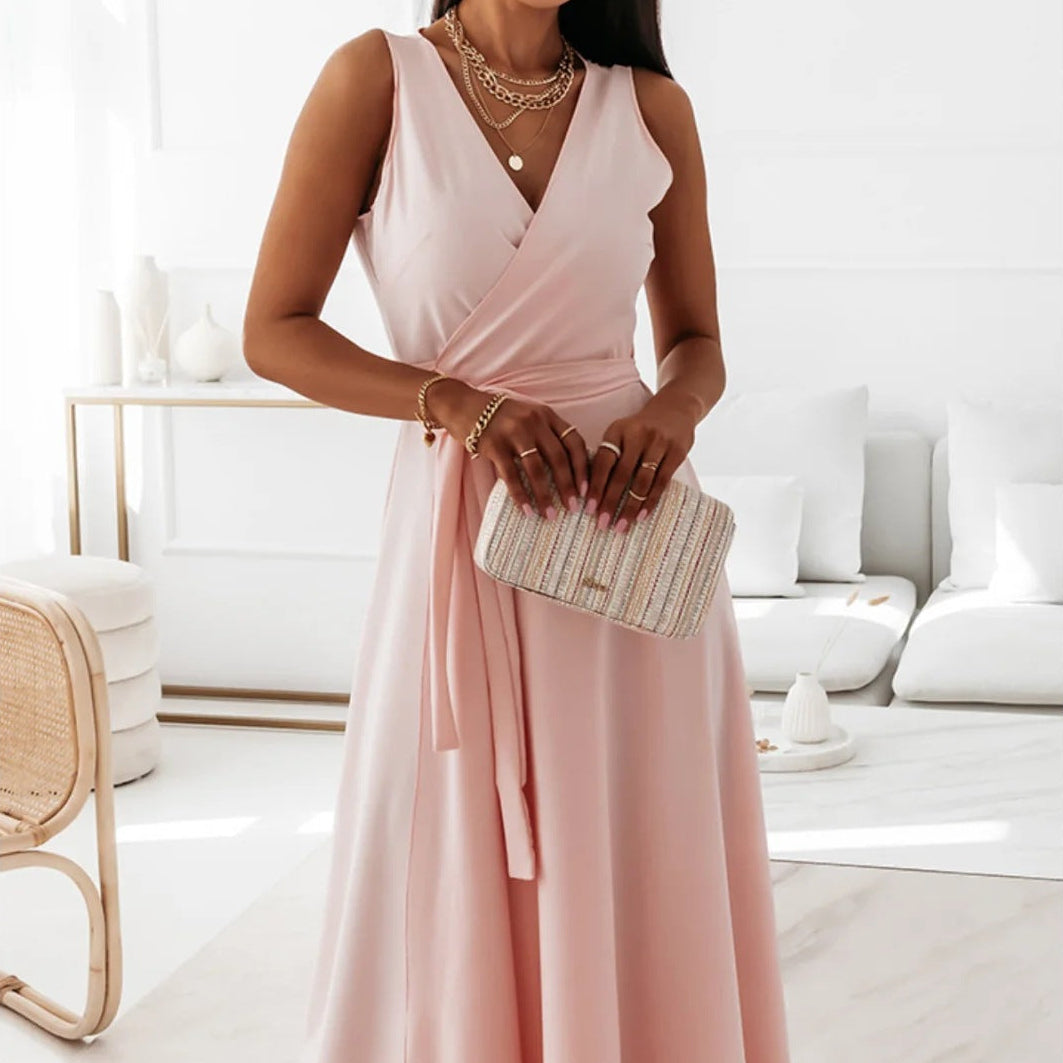 Women’s Sleeveless Wrap V-Neck Maxi Wedding Guest Dress