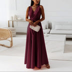 Women’s Sleeveless Wrap V-Neck Maxi Wedding Guest Dress