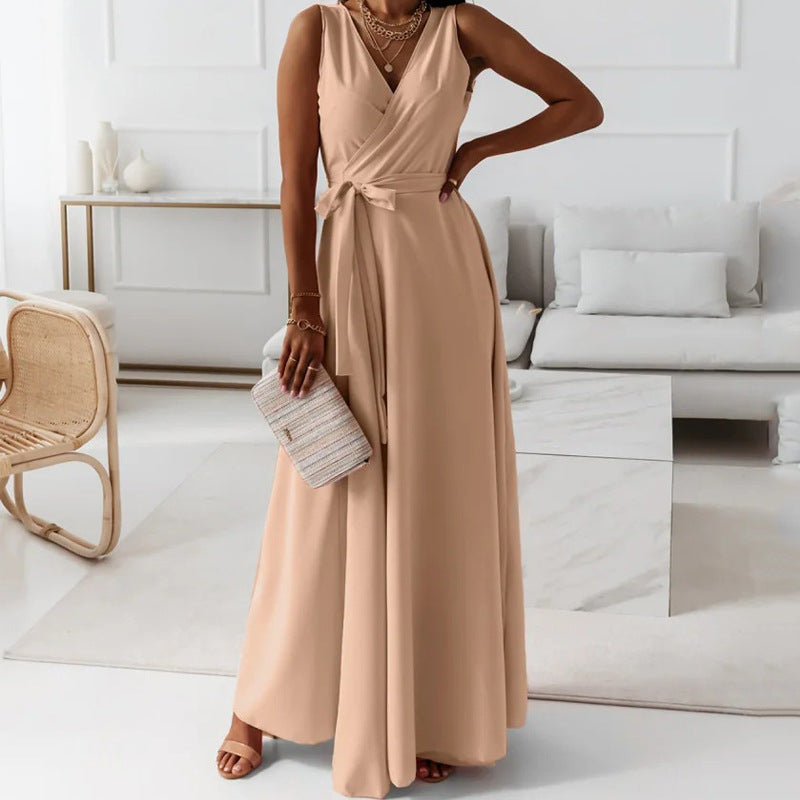 Women’s Sleeveless Wrap V-Neck Maxi Wedding Guest Dress