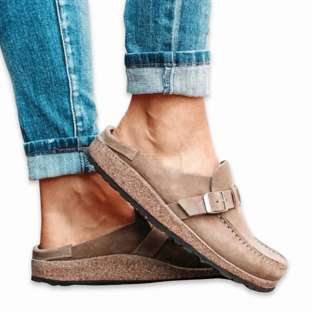 Women’s Slip-On Flat Sandals with Buckle Detail