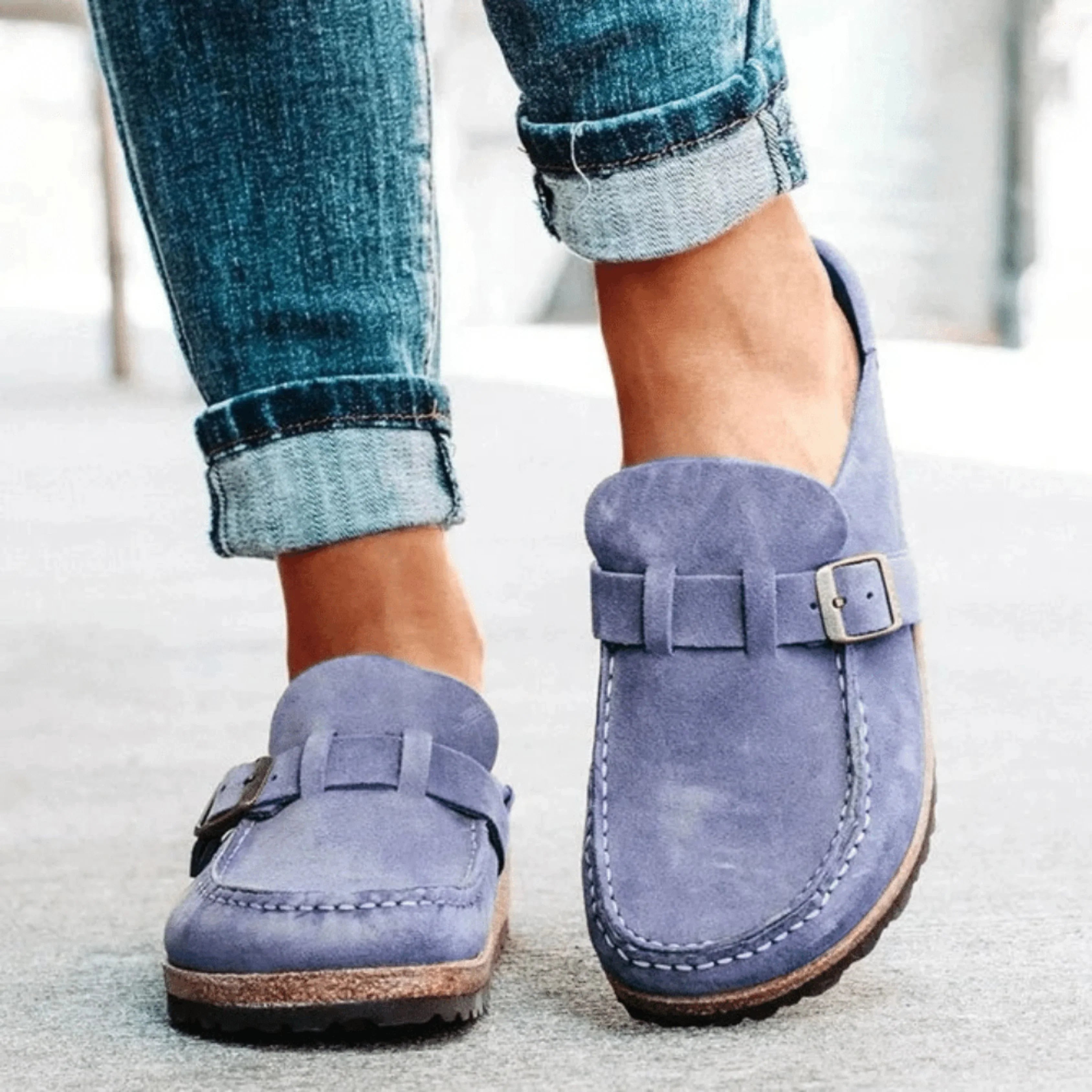 Women’s Slip-On Flat Sandals with Buckle Detail