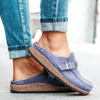 Women’s Slip-On Flat Sandals with Buckle Detail