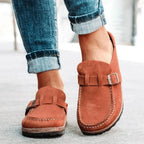 Women’s Slip-On Flat Sandals with Buckle Detail