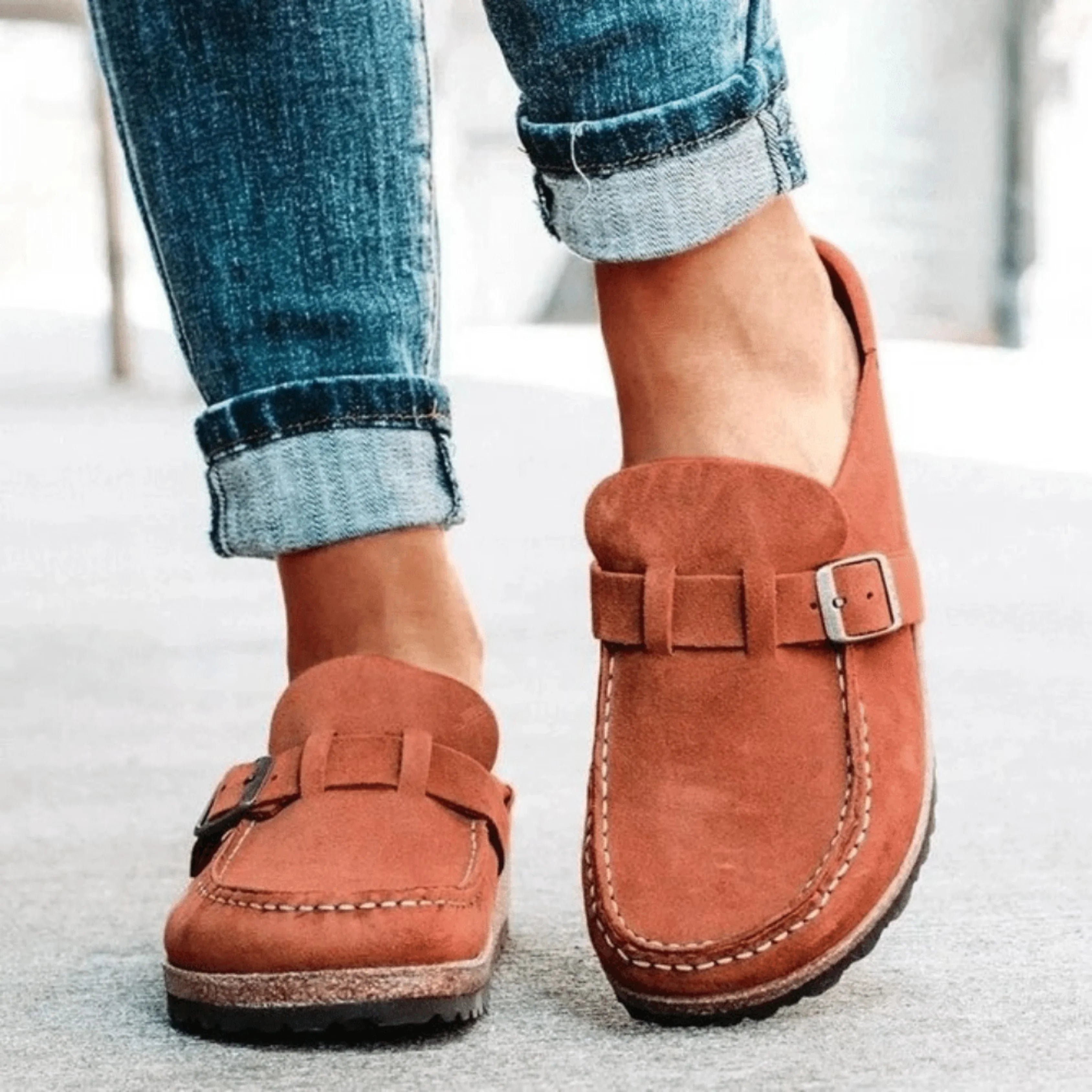 Women’s Slip-On Flat Sandals with Buckle Detail