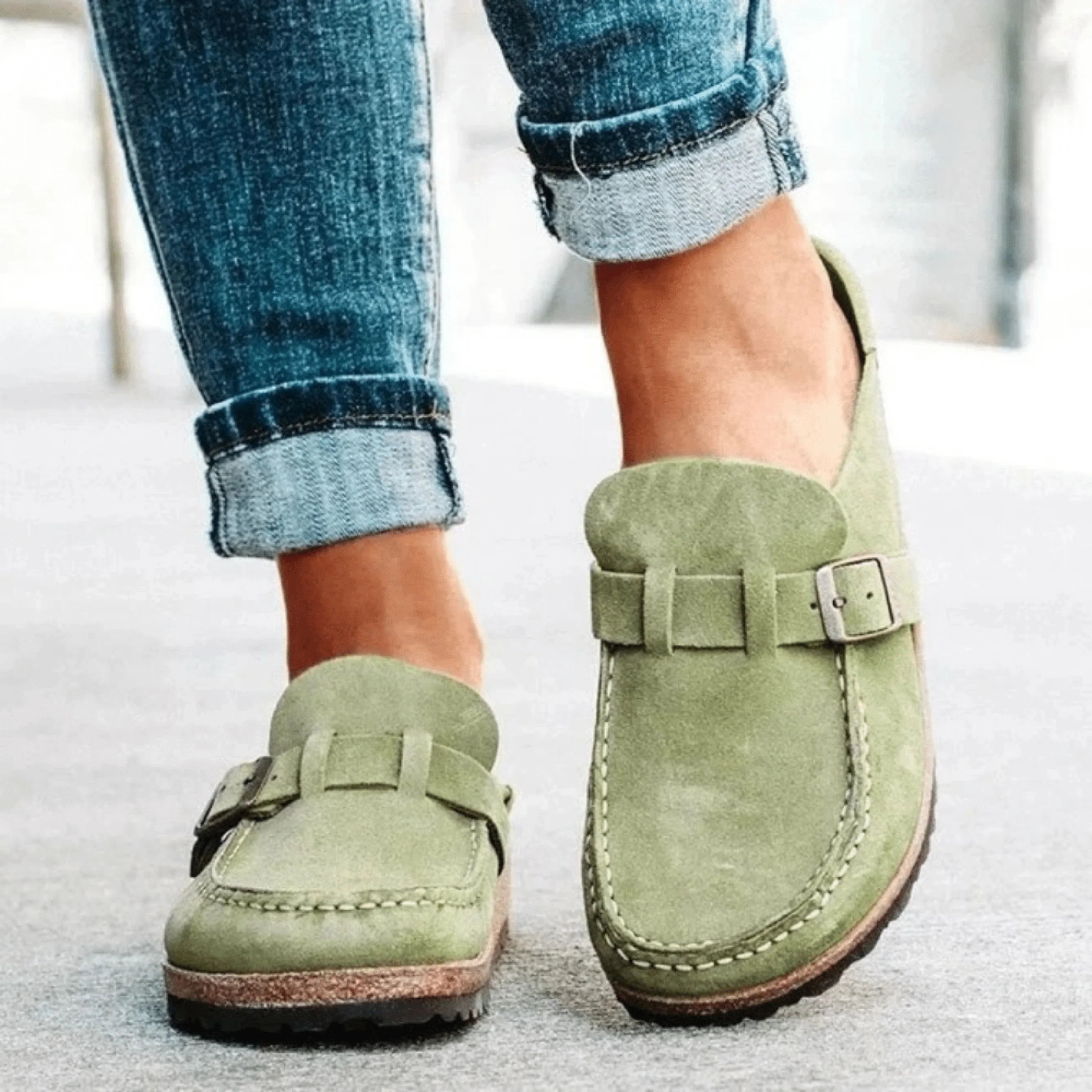 Women’s Slip-On Flat Sandals with Buckle Detail