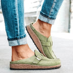 Women’s Slip-On Flat Sandals with Buckle Detail