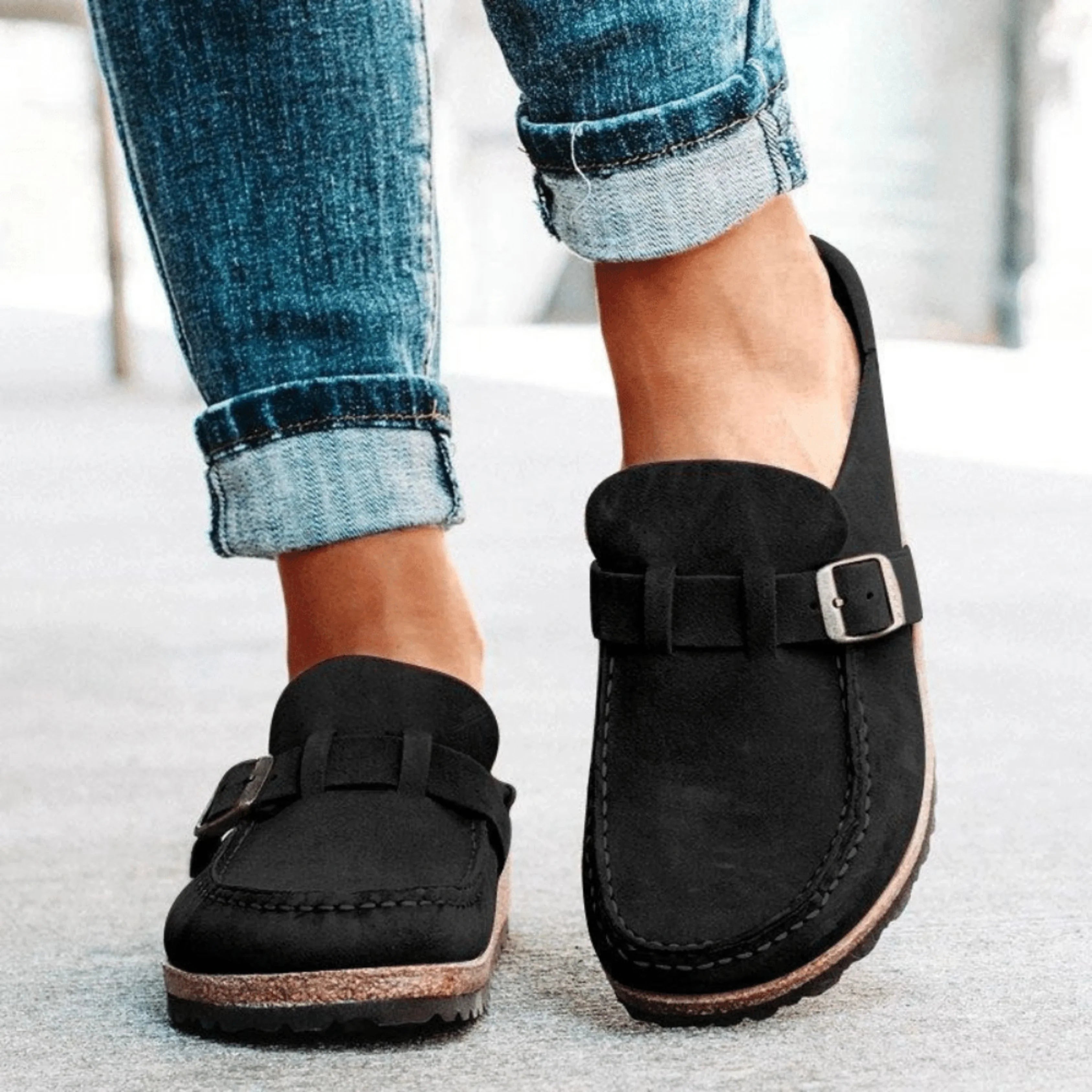 Women’s Slip-On Flat Sandals with Buckle Detail