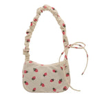 Women’s Small Corduroy Shoulder Bag with Strawberry Print