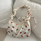 Women’s Small Corduroy Shoulder Bag with Strawberry Print