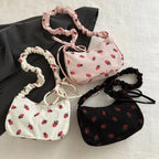Women’s Small Corduroy Shoulder Bag with Strawberry Print