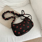 Women’s Small Corduroy Shoulder Bag with Strawberry Print