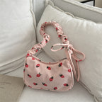 Women’s Small Corduroy Shoulder Bag with Strawberry Print