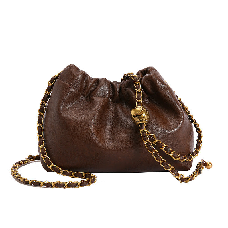 Women’s Small Pleated Hobo Shoulder Bag with Chain Strap