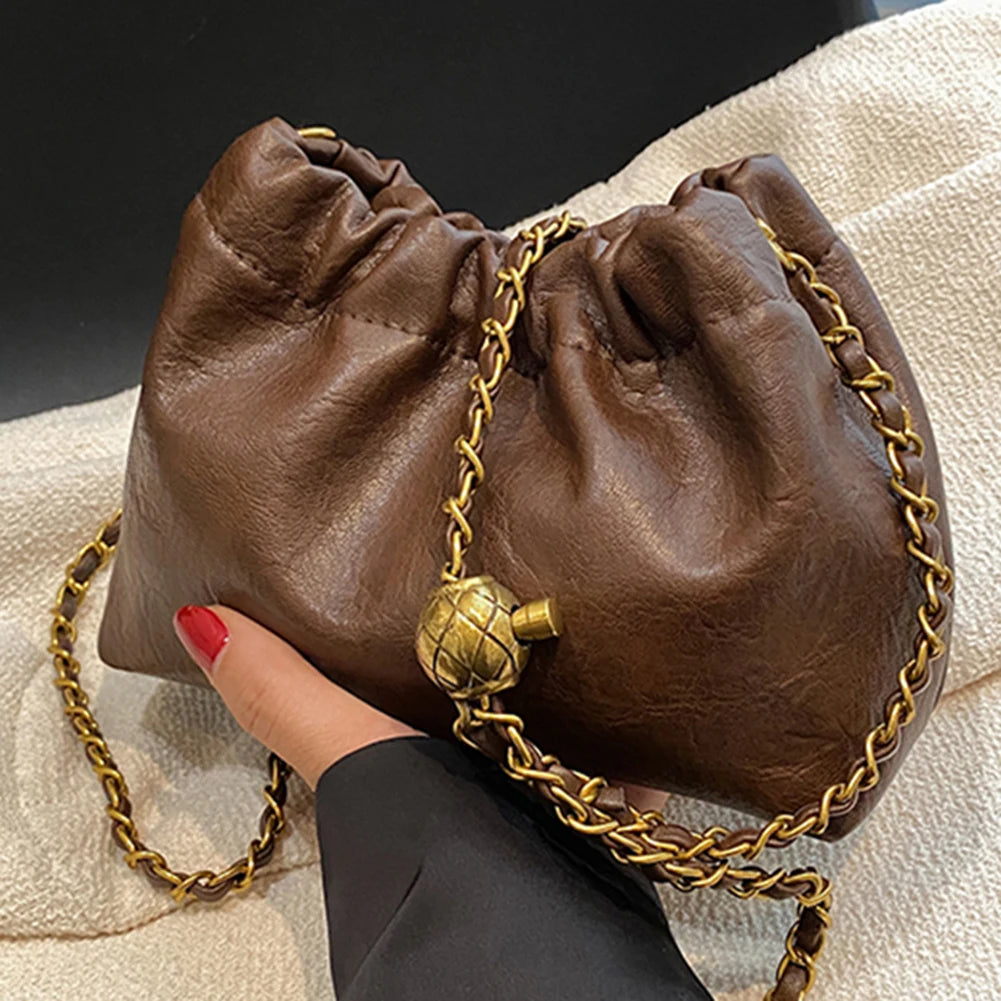 Women’s Small Pleated Hobo Shoulder Bag with Chain Strap
