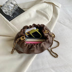 Women’s Small Pleated Hobo Shoulder Bag with Chain Strap