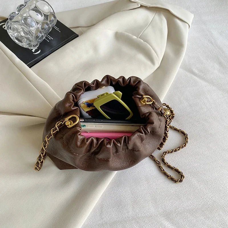Women’s Small Pleated Hobo Shoulder Bag with Chain Strap