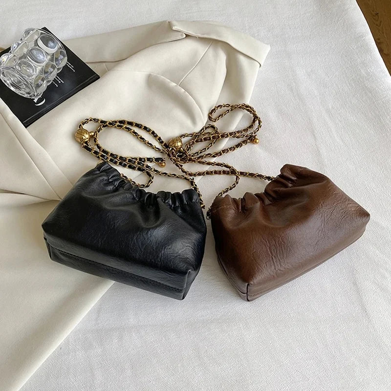 Women’s Small Pleated Hobo Shoulder Bag with Chain Strap