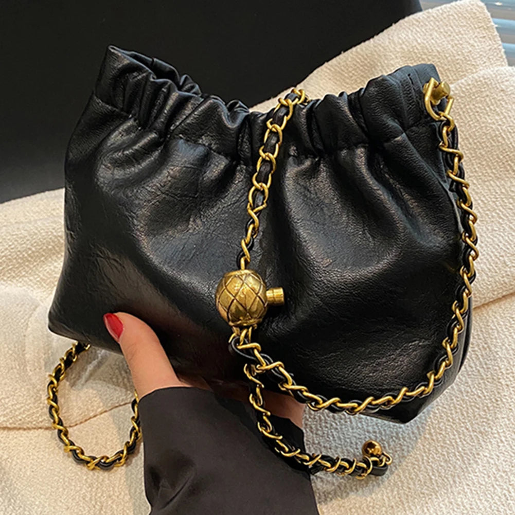 Women’s Small Pleated Hobo Shoulder Bag with Chain Strap