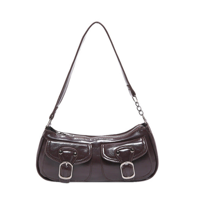 Women’s Small PU Leather Shoulder Bag with Buckle Detail