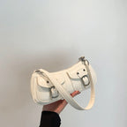 Women’s Small PU Leather Shoulder Bag with Buckle Detail