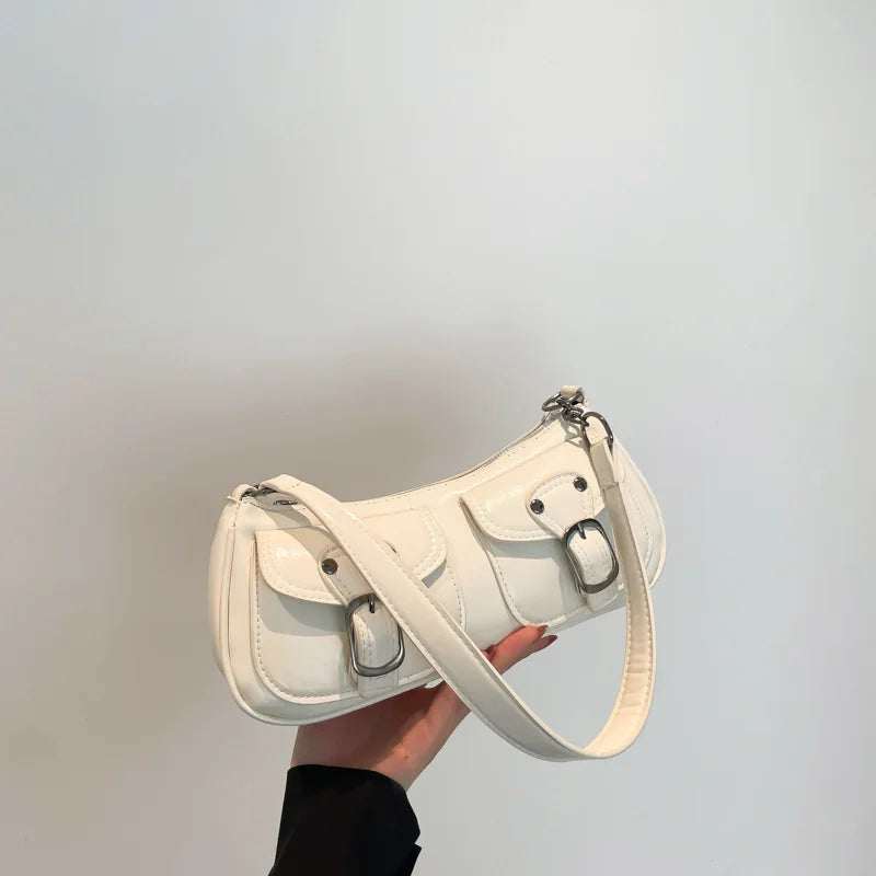 Women’s Small PU Leather Shoulder Bag with Buckle Detail