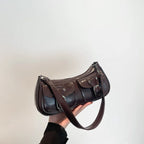 Women’s Small PU Leather Shoulder Bag with Buckle Detail