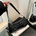 Women’s Small PU Leather Shoulder Bag with Buckle Detail