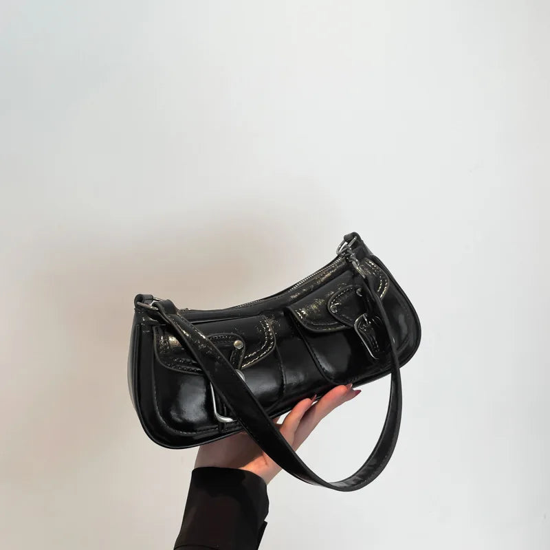 Women’s Small PU Leather Shoulder Bag with Buckle Detail