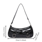 Women’s Small PU Leather Shoulder Bag with Buckle Detail